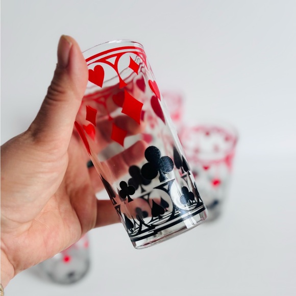Vintage Playing Card Glasses Hearts Spades Set of Five - Picture 3 of 6